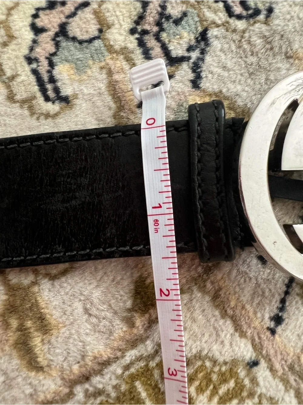 Gucci size 40 Black Leather Belt with Silver Interlocking GG Buckle used